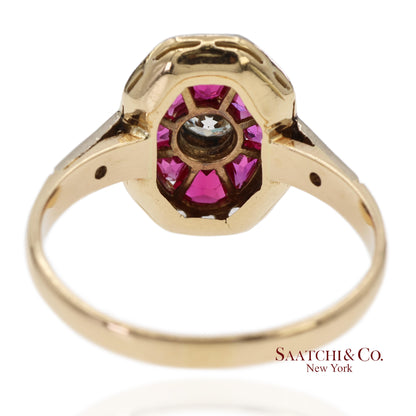 Vintage Two Tone 14K Yellow and White Gold Natural Diamond Ring