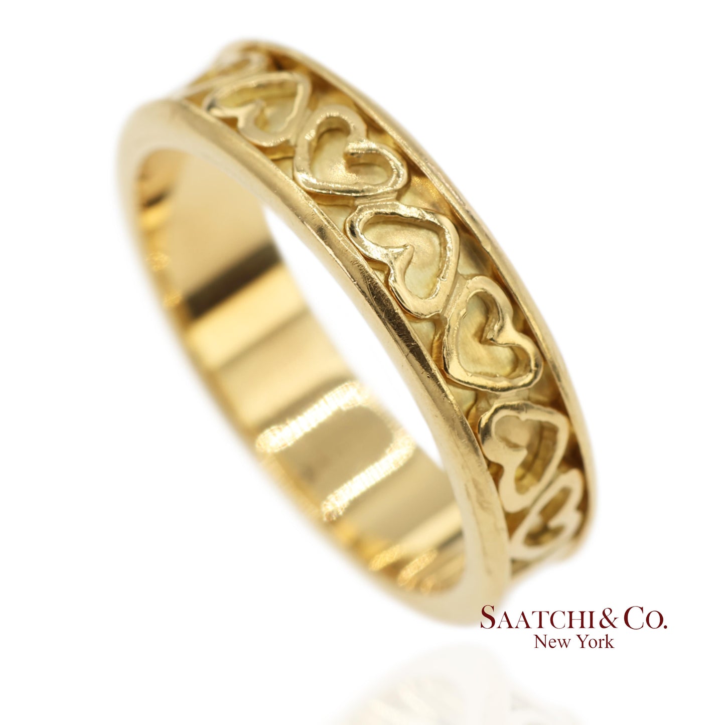 Vintage Tiffany & Co. 18K 750 Solid Yellow Gold Heart Shape Band Ring