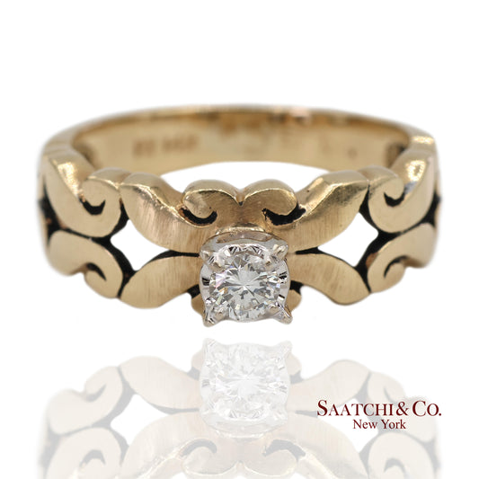 0.13 Ct Natural Diamond 14K Yellow Gold Openwork Scroll Design Ring