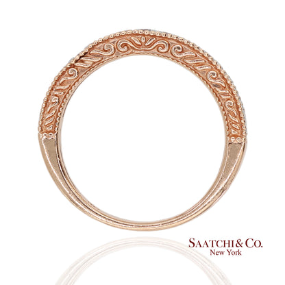 14K 585 Rose Gold Natural Diamond Milgrain Engraved Band Ring