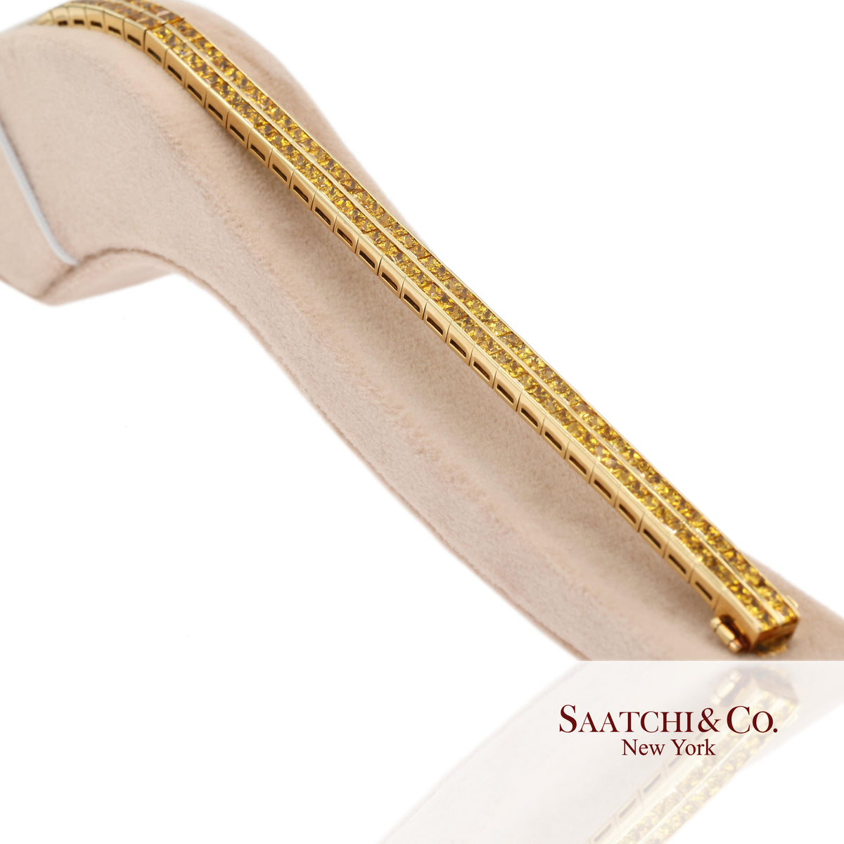 12.50 Ct Natural Yellow Sapphire Princess Cut Bracelet in 18K Yellow Gold