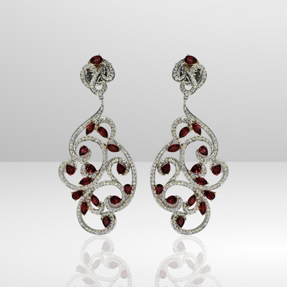 18K (750) White Gold Natural Brilliant Cut VVS Diamond & Ruby: Earrings