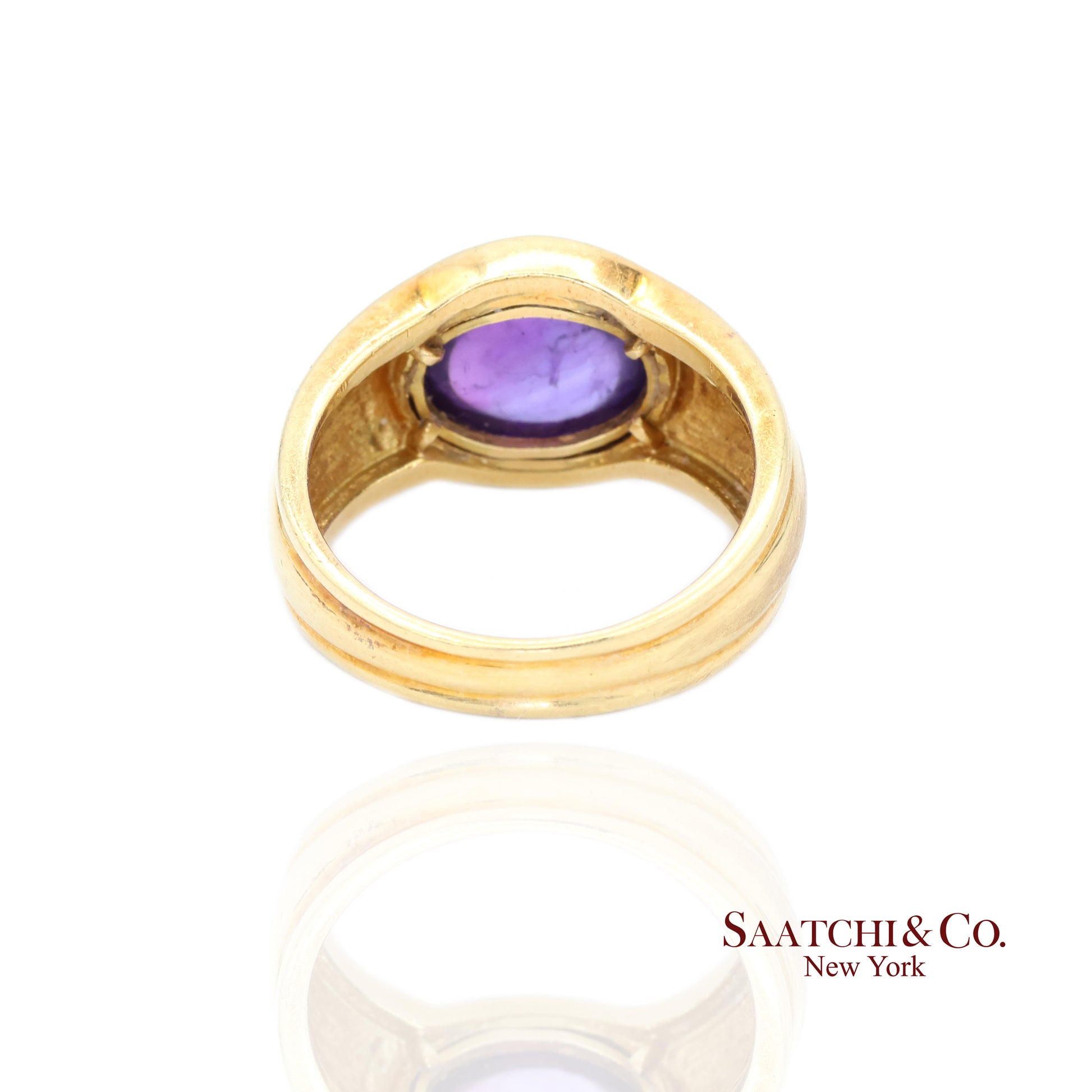 18k (750) Yellow Gold Natural cabochon Amethyst Ring