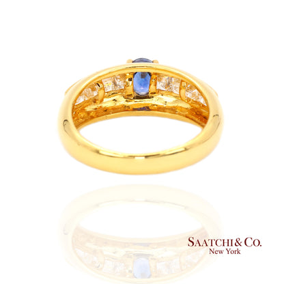18k (750) Yellow Gold Natural Blue Sapphire and Natural Diamond Ring