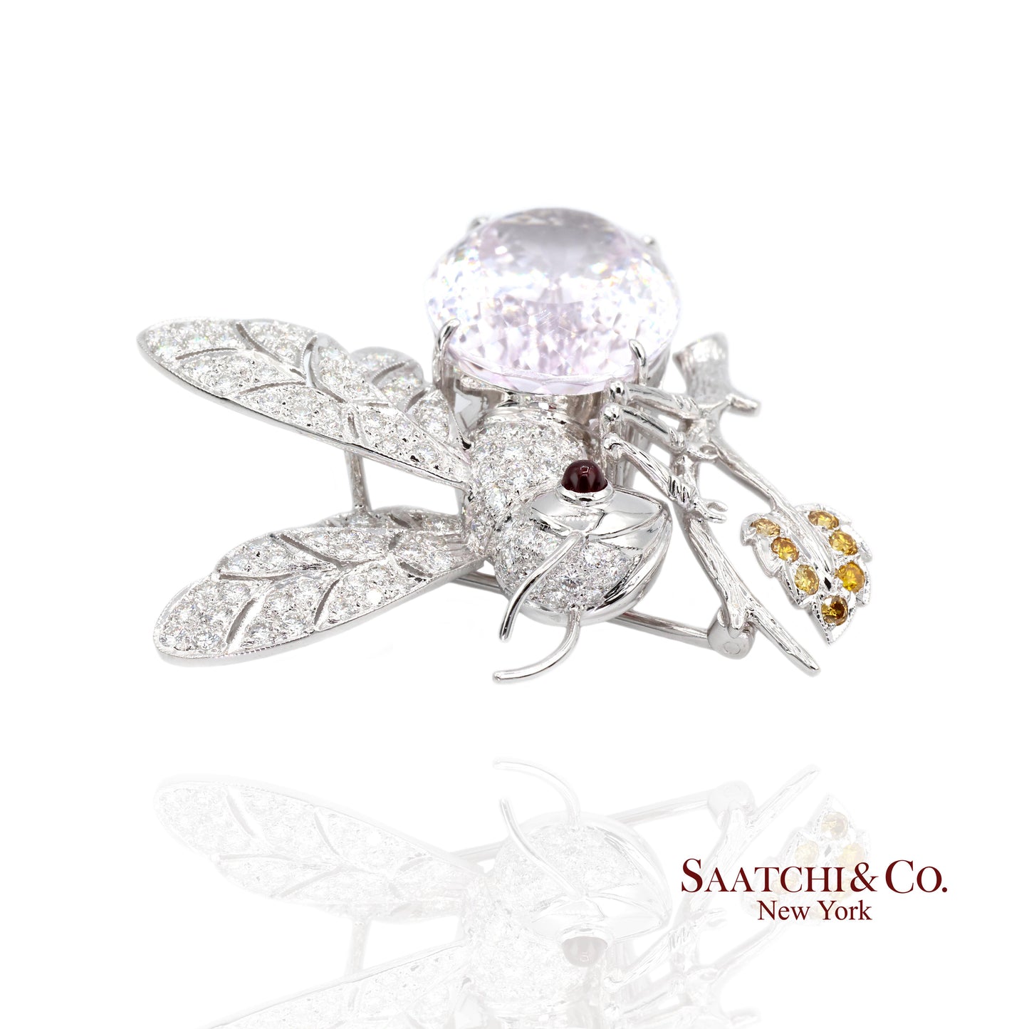 18K(750) Natural White Diamond with Kunzite stone Bee  Pin/Brooch/Pendant