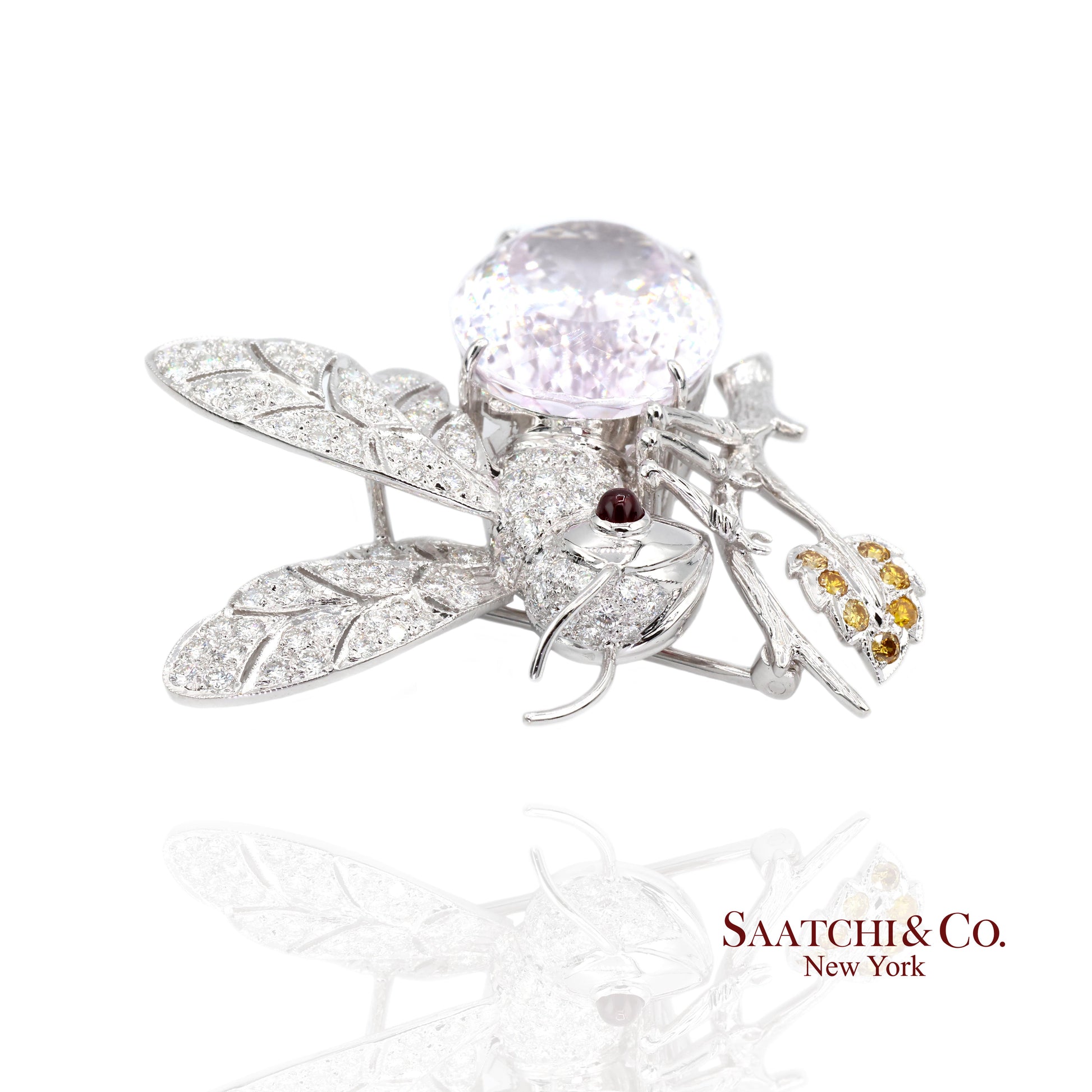 18K(750) Natural White Diamond with Kunzite stone Bee  Pin/Brooch/Pendant