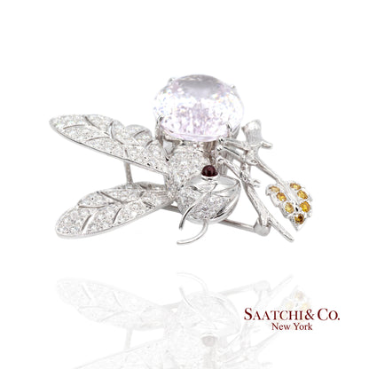 18K(750) Natural White Diamond with Kunzite stone Bee  Pin/Brooch/Pendant