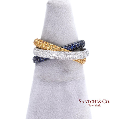 18k (750) Gold Tri Color Natural Diamond and Sapphire Ring Band