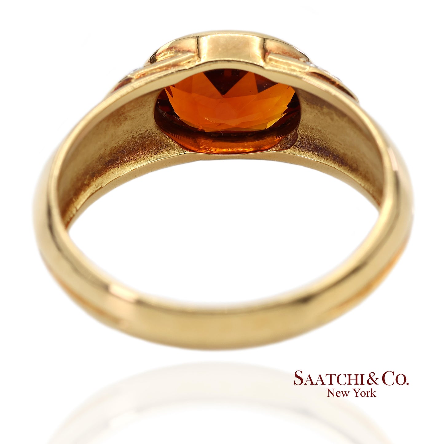 18K(750) Solid Yellow Gold Natural Diamond Mandarin Garnet Ring