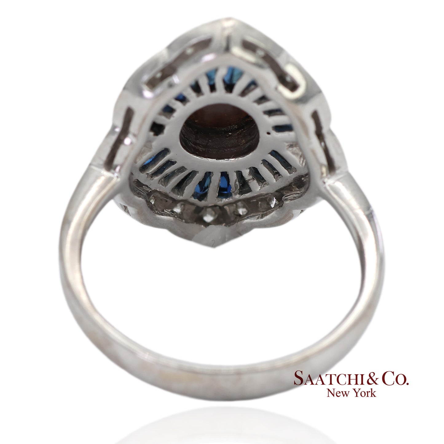 18K(750) Solid White Gold Natural Diamond Sapphire and Opal Ring