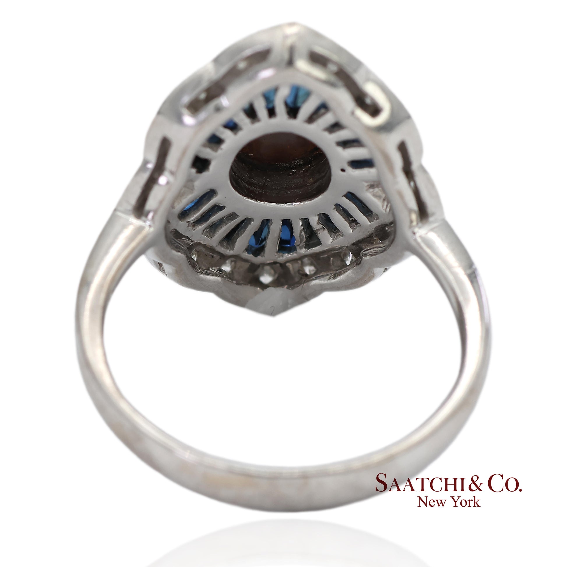 18K(750) Solid White Gold Natural Diamond Sapphire and Opal Ring