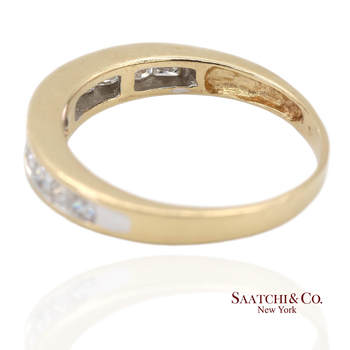 14K(585) Solid Yellow Gold Princess Cut Natural Diamond Band Ring