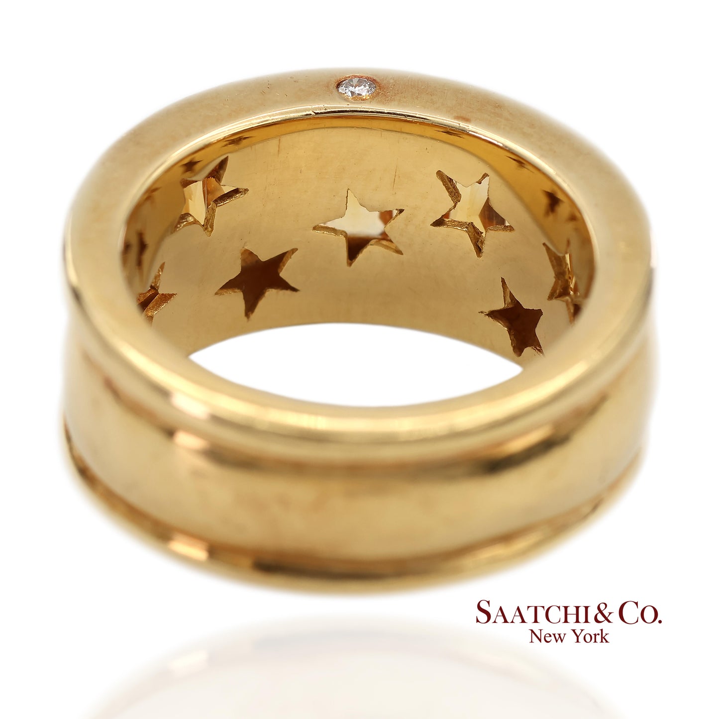 18K(750) Solid Yellow Gold Natural Diamond and Citrine Wide Band Ring