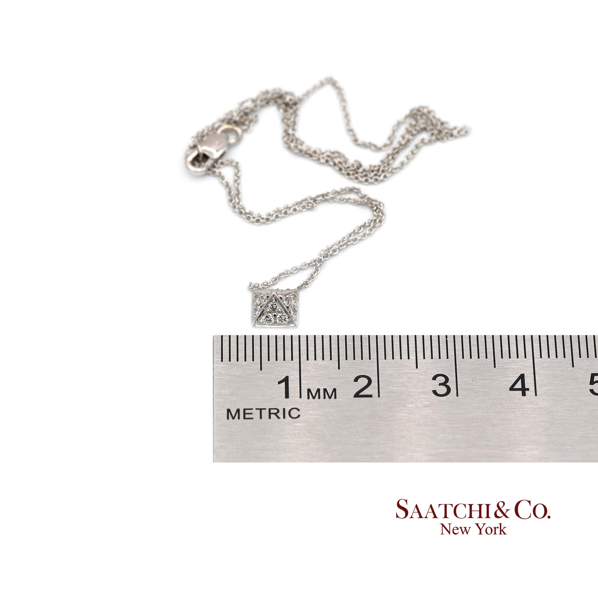 18K(750) White Gold Natural Diamond Square Shape Pendant Necklace with Chain
