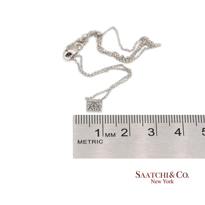 18K(750) White Gold Natural Diamond Square Shape Pendant Necklace with Chain