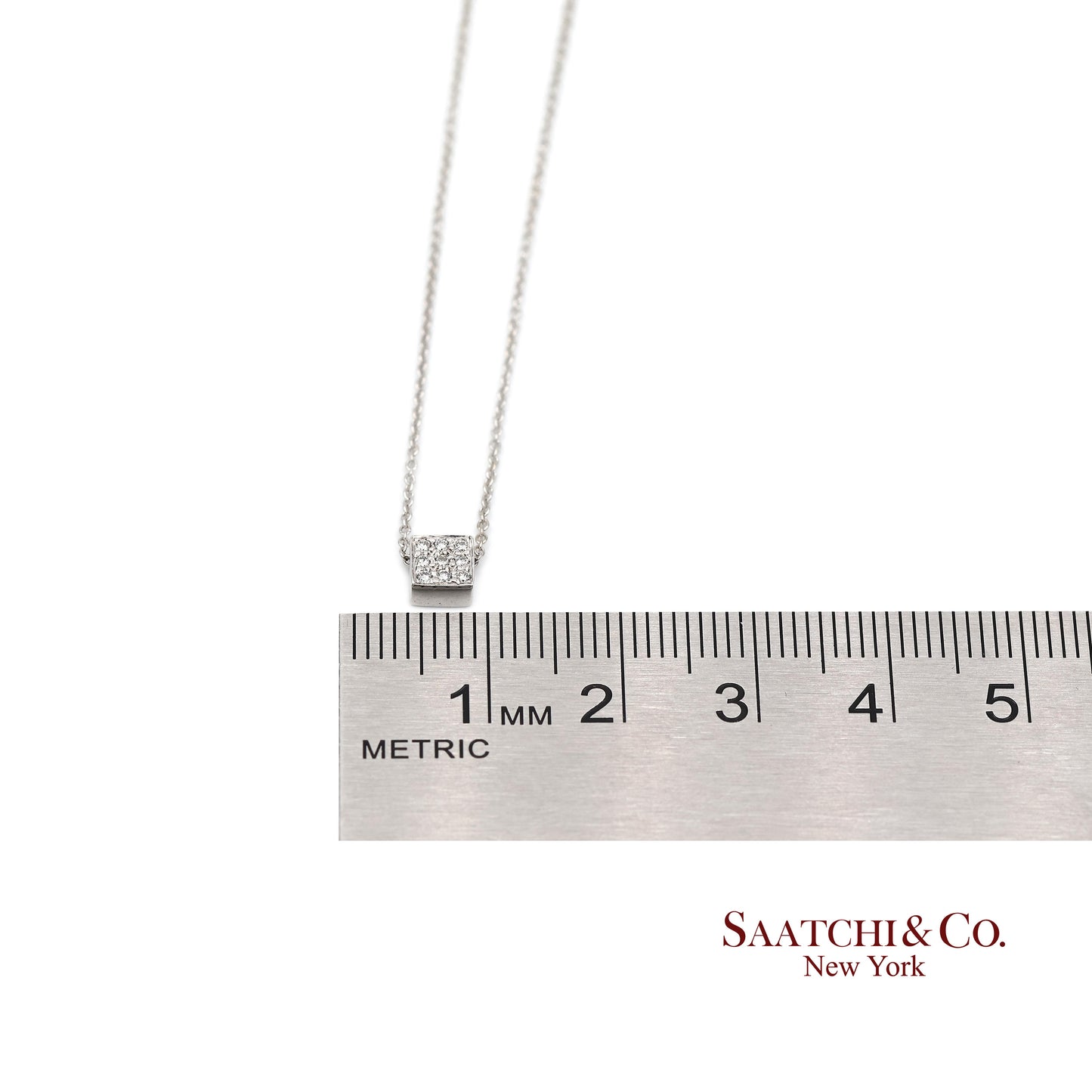 18K(750) White Gold Natural Diamond Square Box Shape Pendant Necklace with Chain