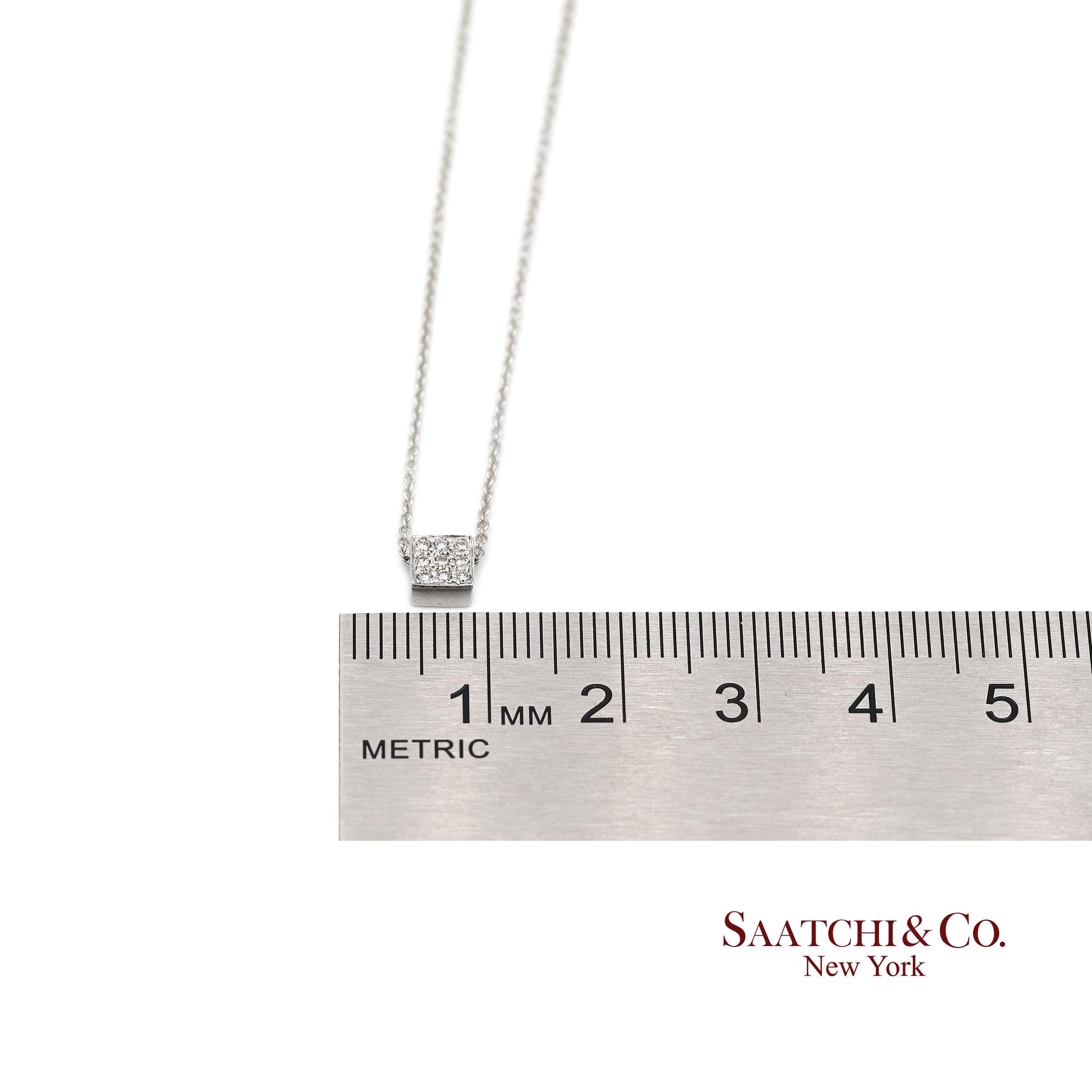 18K(750) White Gold Natural Diamond Square Box Shape Pendant Necklace with Chain