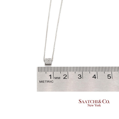 18K(750) White Gold Natural Diamond Square Box Shape Pendant Necklace with Chain