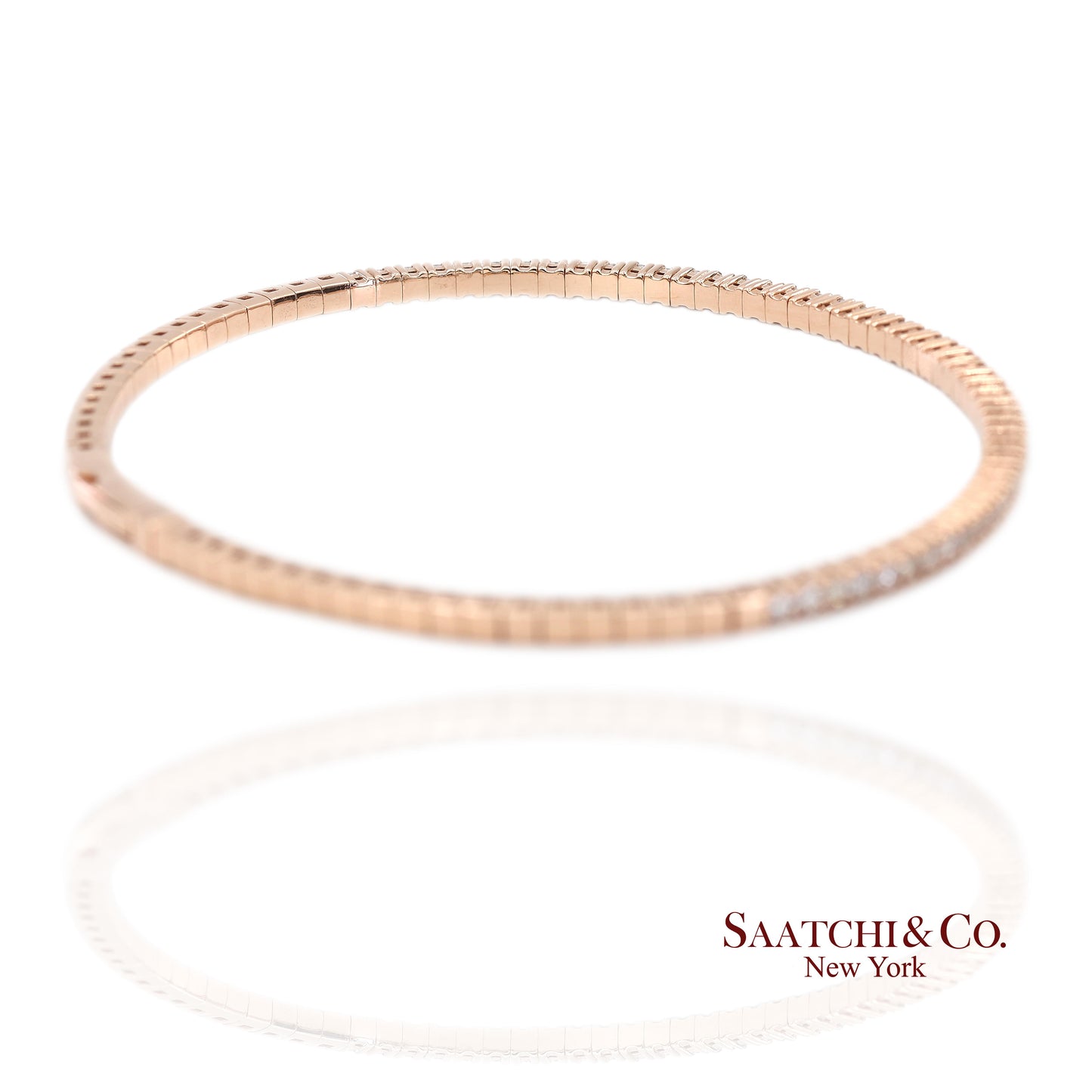 14K (585) Solid Rose Gold Flexible Natural Diamond Bangle Tennis Bracelet
