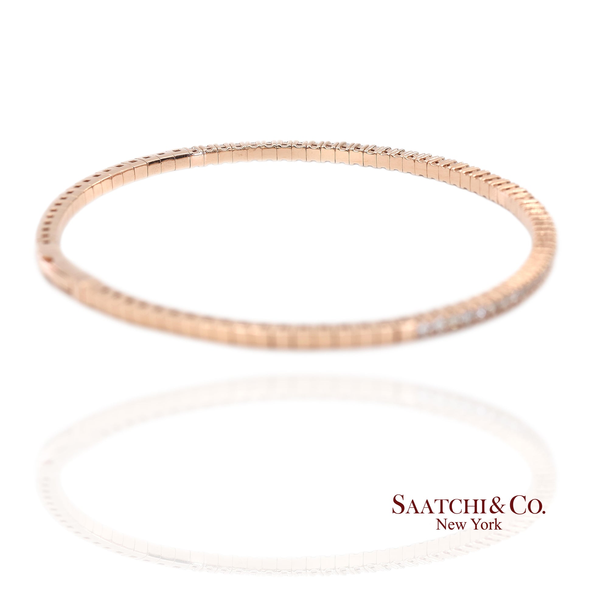 14K (585) Solid Rose Gold Flexible Natural Diamond Bangle Tennis Bracelet