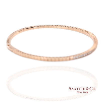 14K (585) Solid Rose Gold Flexible Natural Diamond Bangle Tennis Bracelet