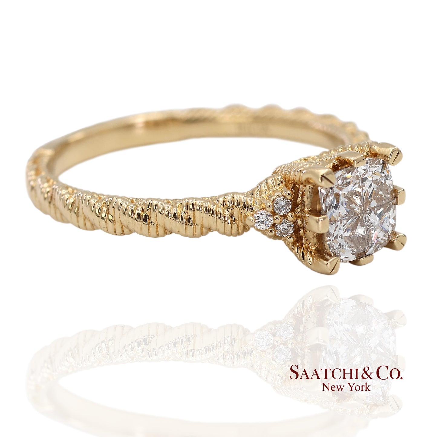 Judith Ripka 14K (585) Yellow Gold Natural Diamond Square Illusion Band Ring