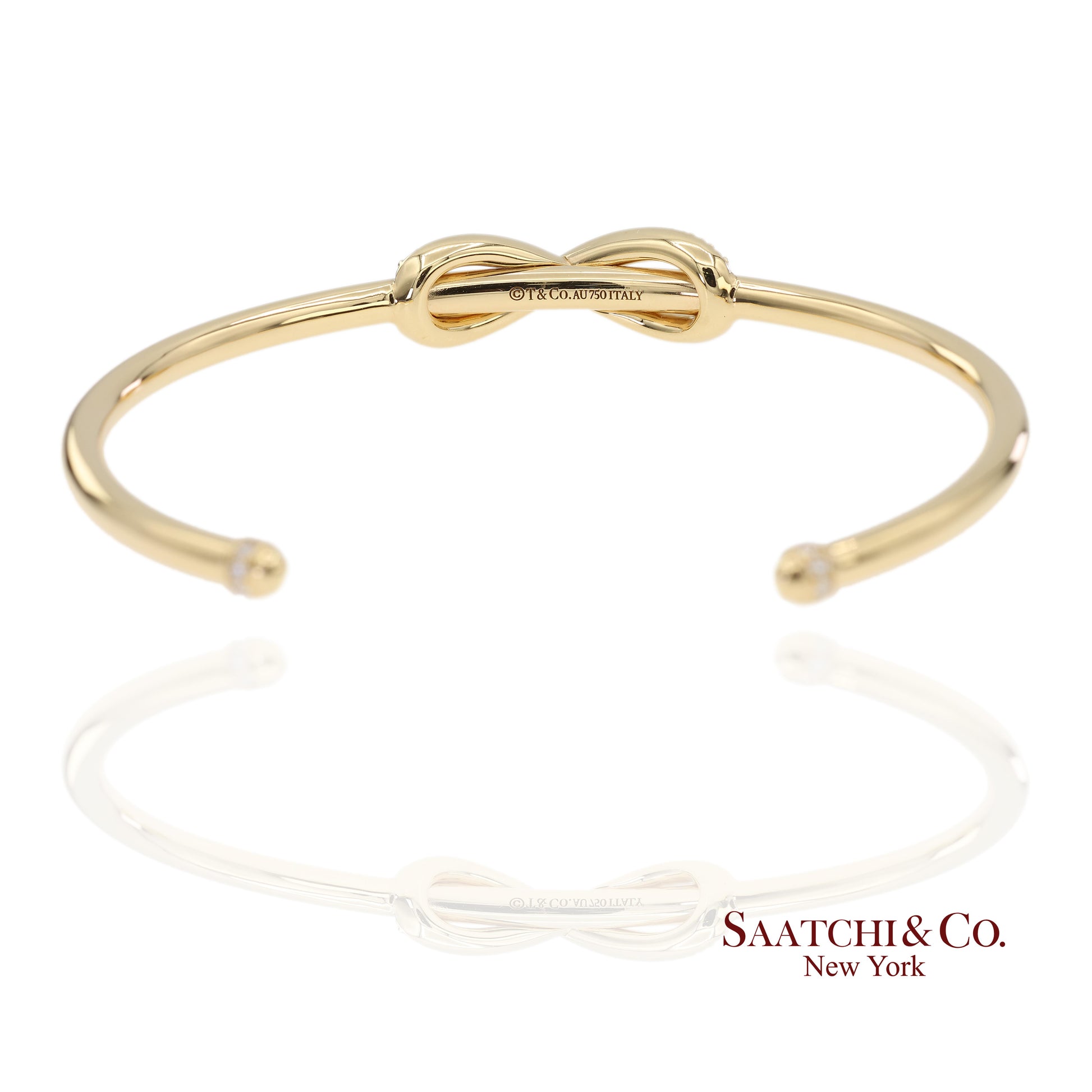 Tiffany & Co. Infinity Cuff 18K 750 Yellow Gold Natural Diamond Bangle Bracelet