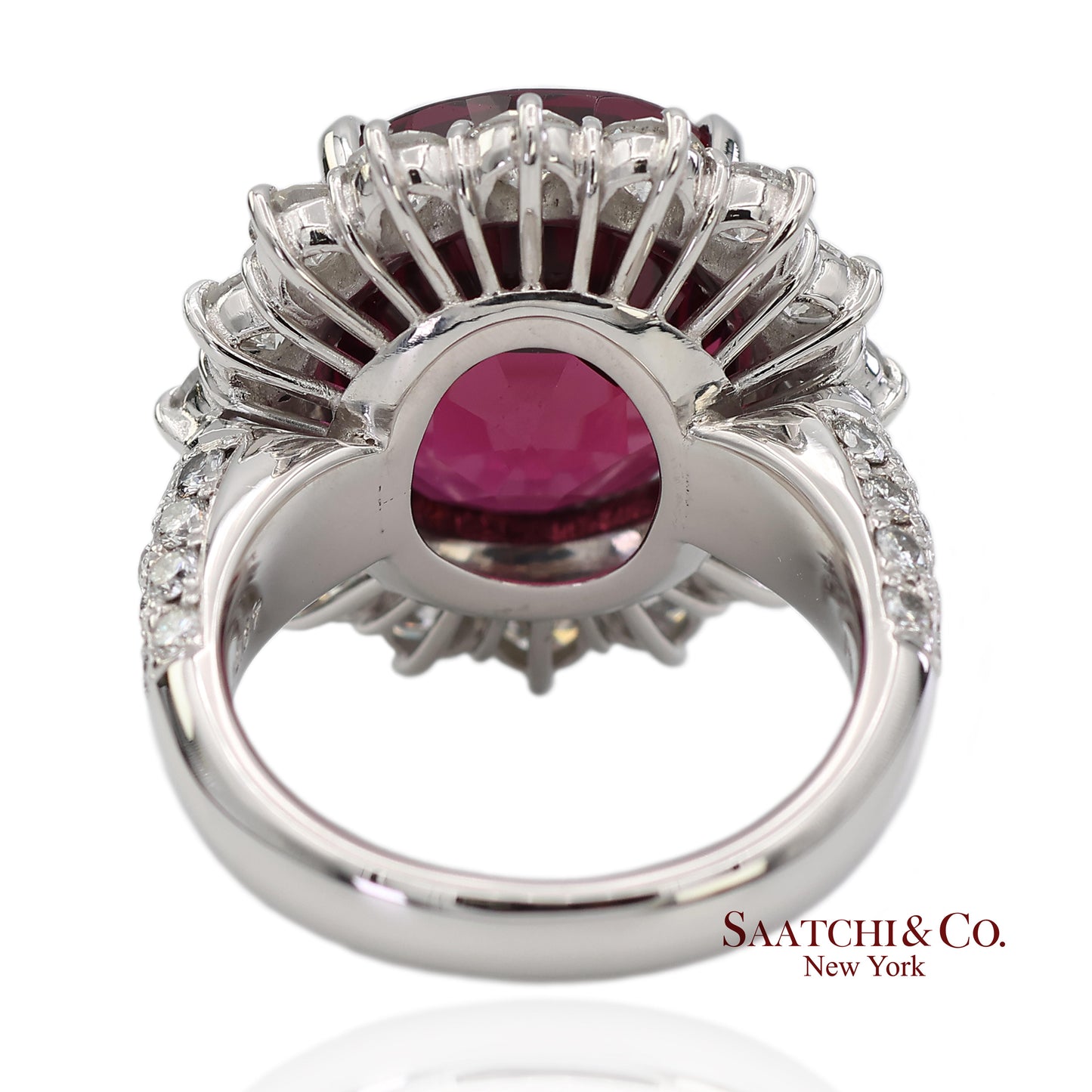 GIA Certified Solid Platinum 900 Natural Diamond and Natural Garnet Ring