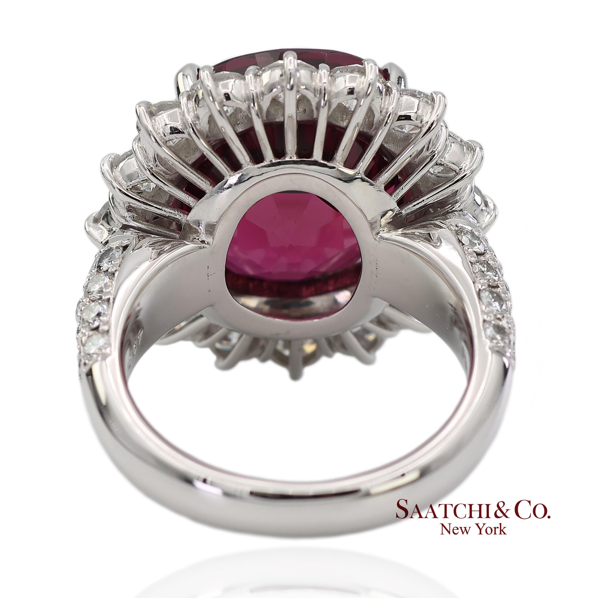 GIA Certified Solid Platinum 900 Natural Diamond and Natural Garnet Ring
