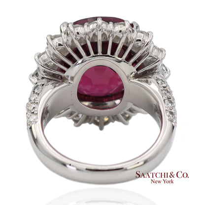 GIA Certified Solid Platinum 900 Natural Diamond and Natural Garnet Ring
