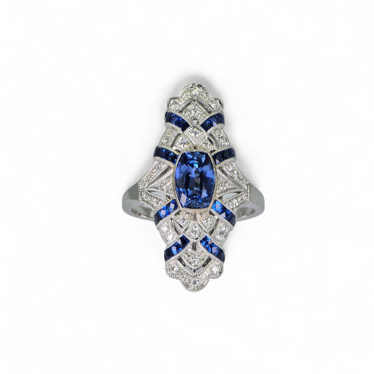 Stunning 18K (750) White Gold - Natural VVS Diamond & Blue Sapphire: Ring