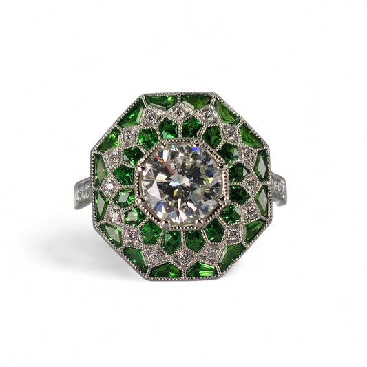 GIA Certified - Natural Tsavorite & Diamond Platinum (950): Ring