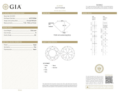 GIA Certified - Loose 3.56 Ct Diamond Circular Brilliant (Old Cut), SI1