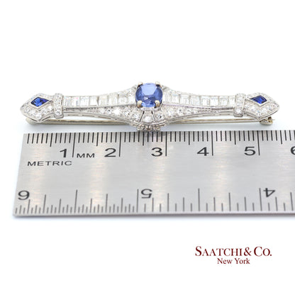 Platinum 950 Natural Sapphire and Diamond Brooch
