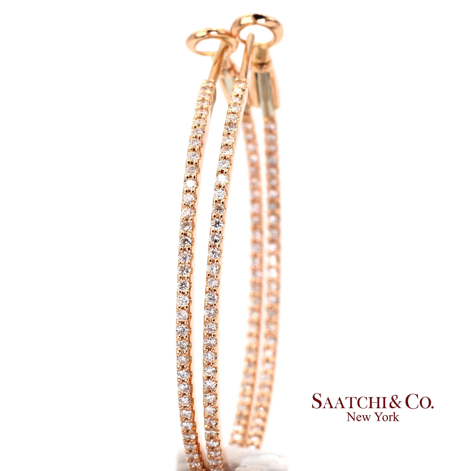 18k (750) Rose Gold Natural Diamond Hoop Earrings