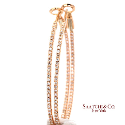 18k (750) Rose Gold Natural Diamond Hoop Earrings