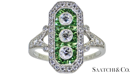 Platinum (950) Natural 1 Ct Tsavorite & 0.55 Ct Natural Diamond Ring
