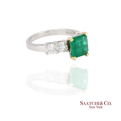18k (750) White Gold Natural Emerald and Diamond Ring Size 7