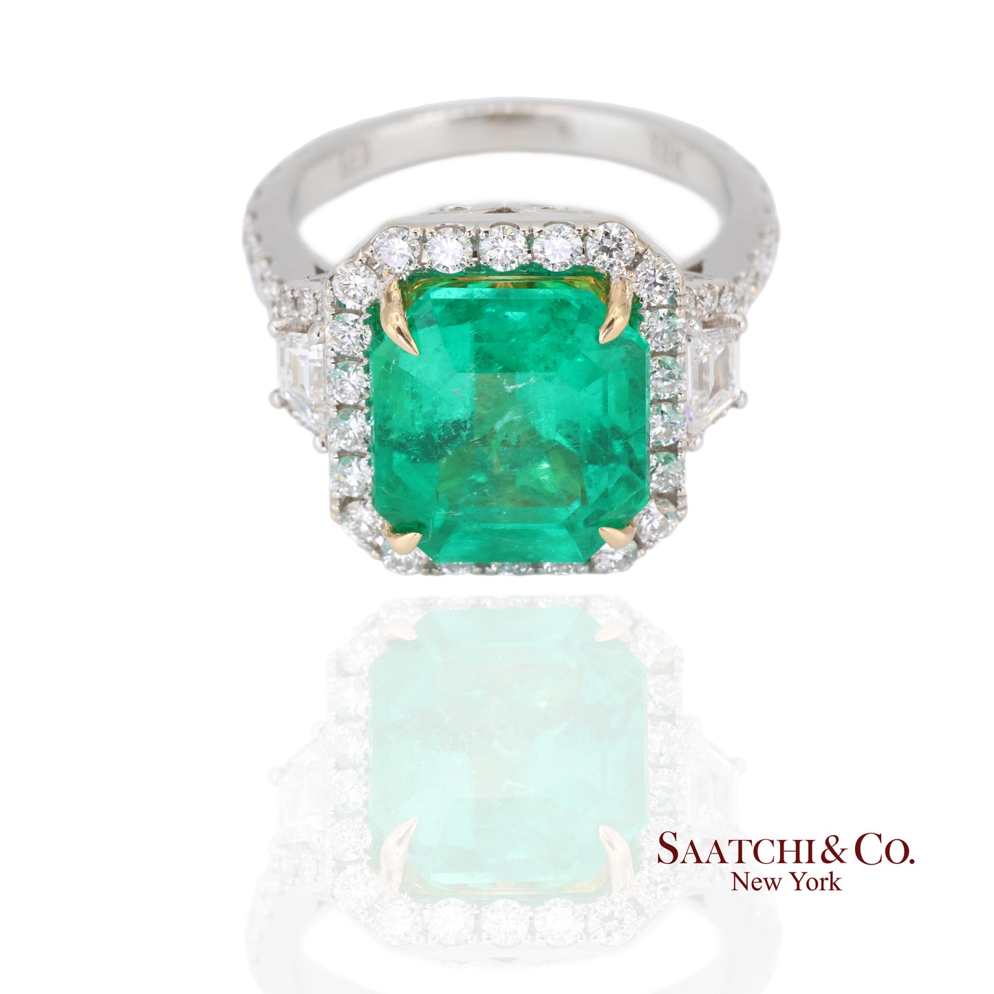 GIA 18k (750) White Gold Natural Colombian Emerald and Natural Diamond Ring