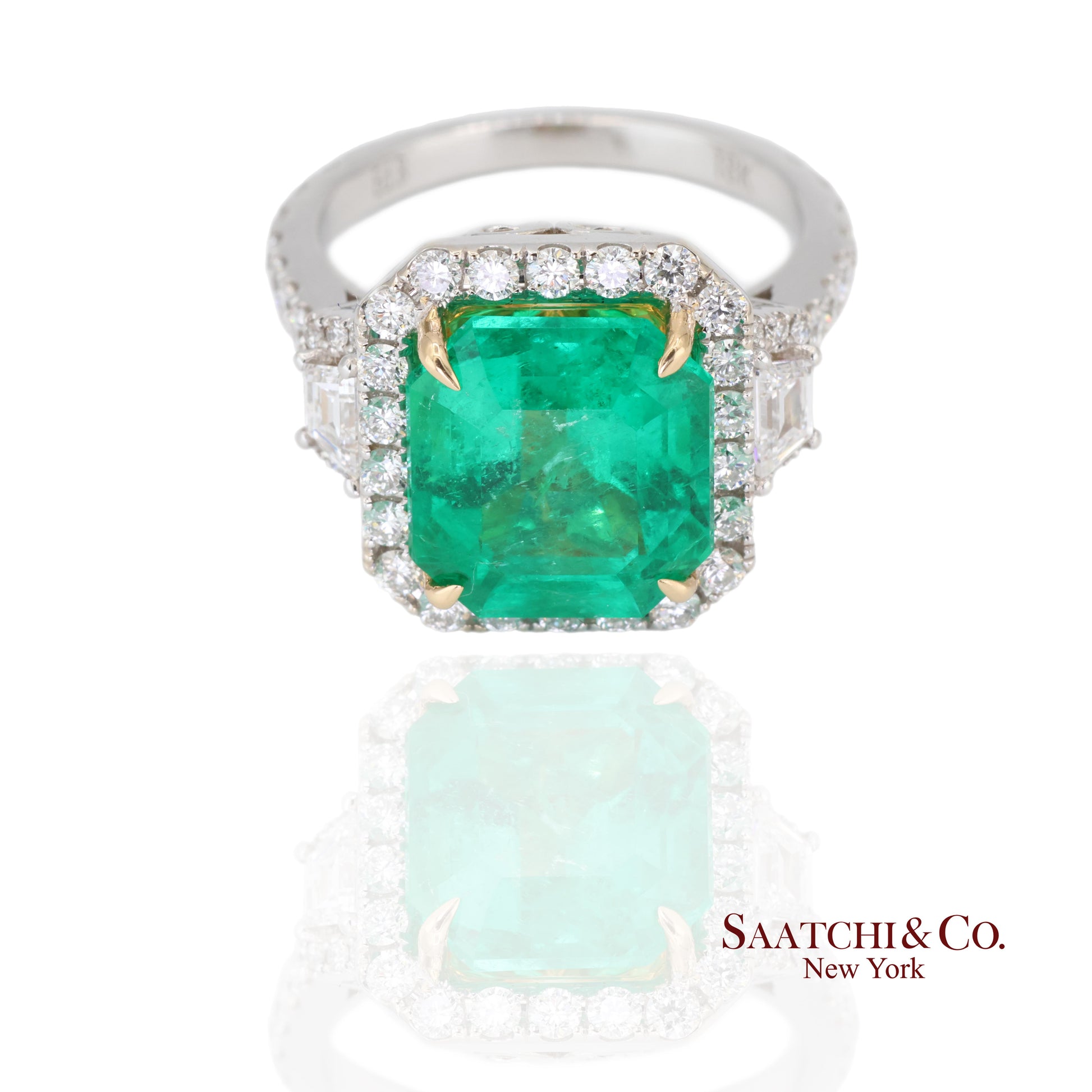GIA 18k (750) White Gold Natural Colombian Emerald and Natural Diamond Ring