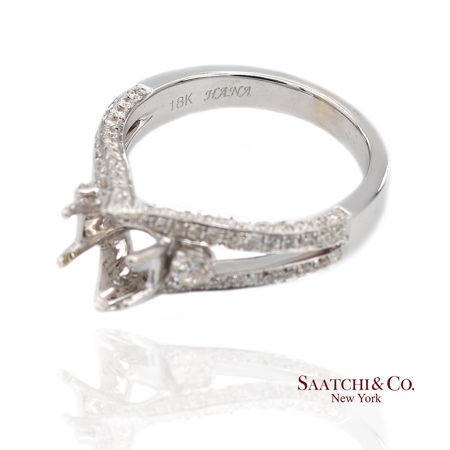 18K (750) White Gold Natural Brilliant Diamond Semi Mount Ring Size 6.5