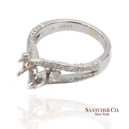 18K (750) White Gold Natural Brilliant Diamond Semi Mount Ring Size 6.5