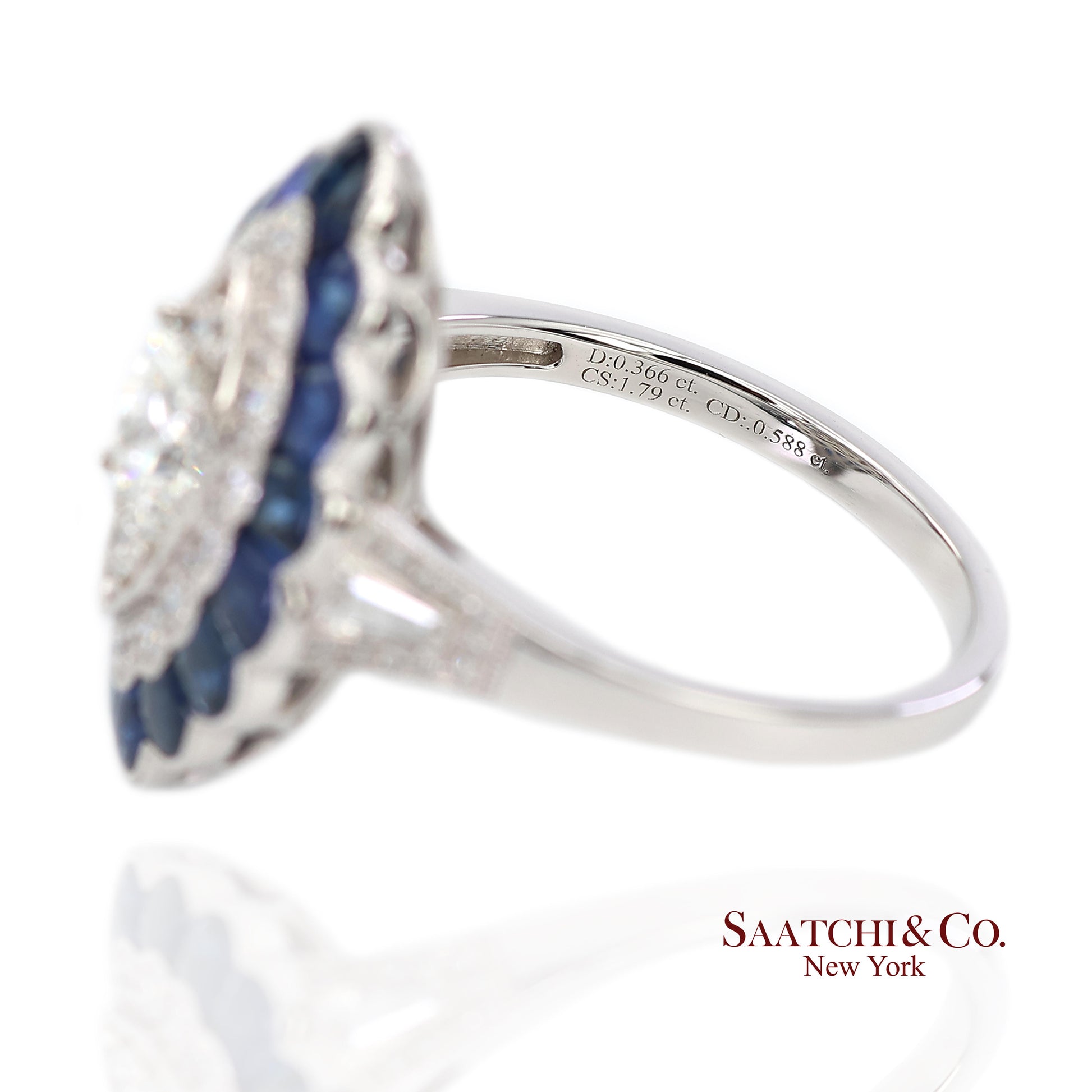 Platinum (950) Natural Diamond and Natural Sapphire Milgrain Ring