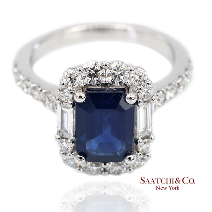 Exquisite 18K (750) White Gold Royal Blue Sapphire and Natural Diamond Ring