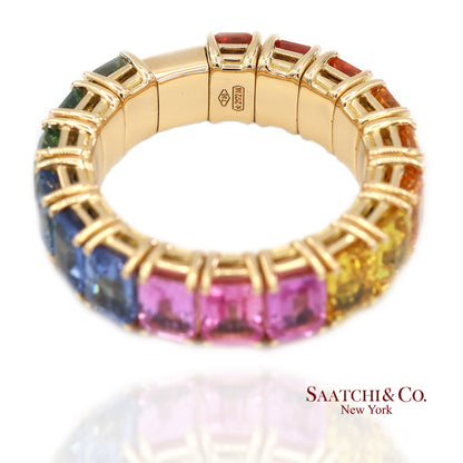 18K(750) Yellow Gold Zydo Italian Rainbow Natural Sapphire Eternity Stretch Ring