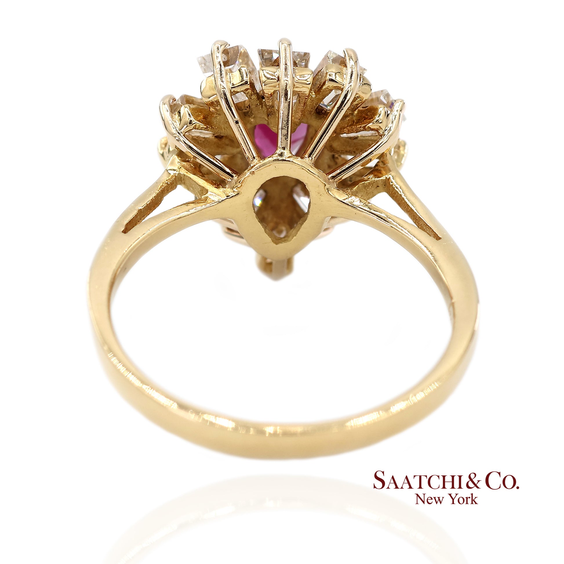 18K(750) Yellow Gold Natural Diamond Ballerina Ruby Ring