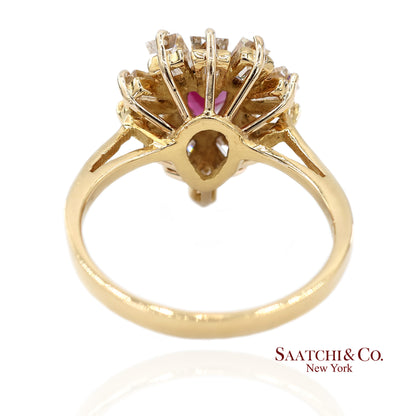 18K(750) Yellow Gold Natural Diamond Ballerina Ruby Ring