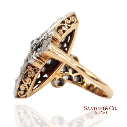 Vintage 14K(585) Yellow and White Gold Natural Diamond and Ruby Ring
