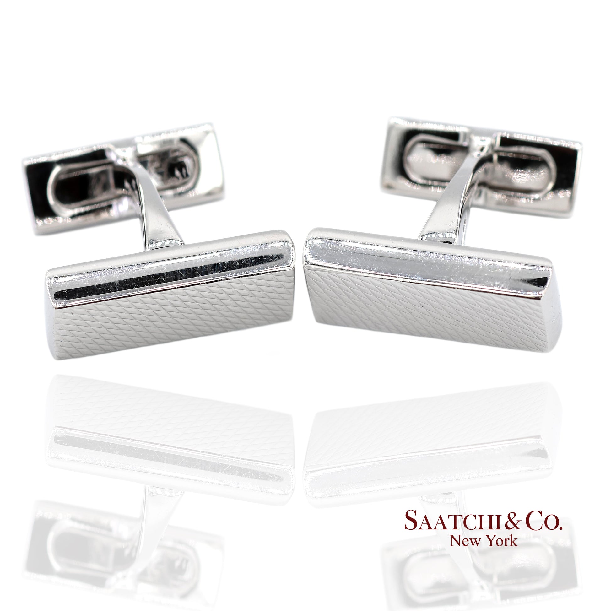 Asprey London 18K(750) Solid White Gold Classic Rectangular Crosshatch Cufflinks