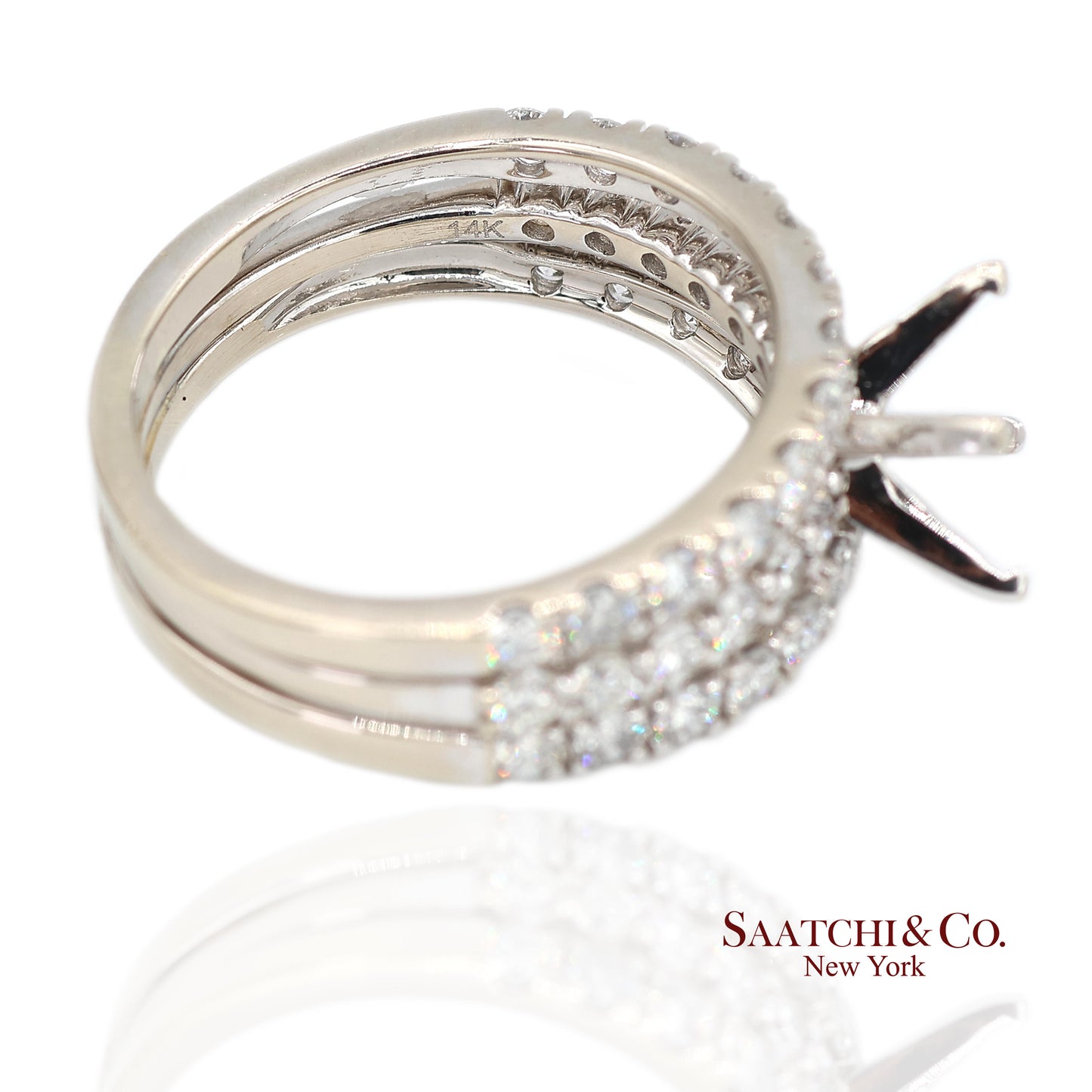 14K (585) White Gold Natural Brilliant Diamond Semi Mount Ring Size 7